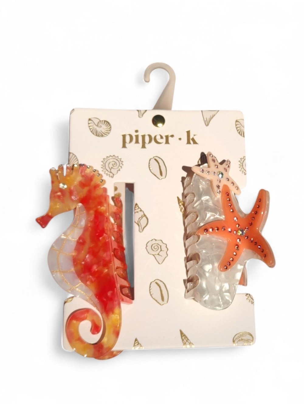 Piper K Coral Seahorse & Starfish Hair Clip Set